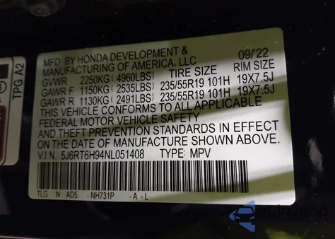 2022 Honda Cr-V Hybrid Touring из США, поврежденный, VIN 5J6RT6H94NL051408